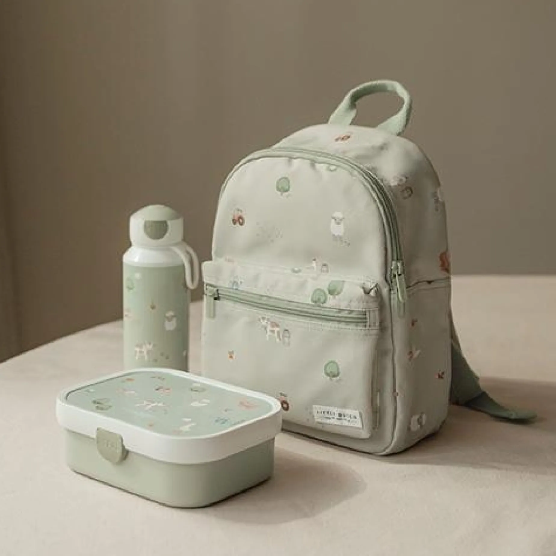 Lunchset - Pop-up drinkfles en lunchbox - Groen - Little Farm