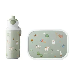 Lunchset - Pop-up drinkfles en lunchbox - Groen - Little Farm